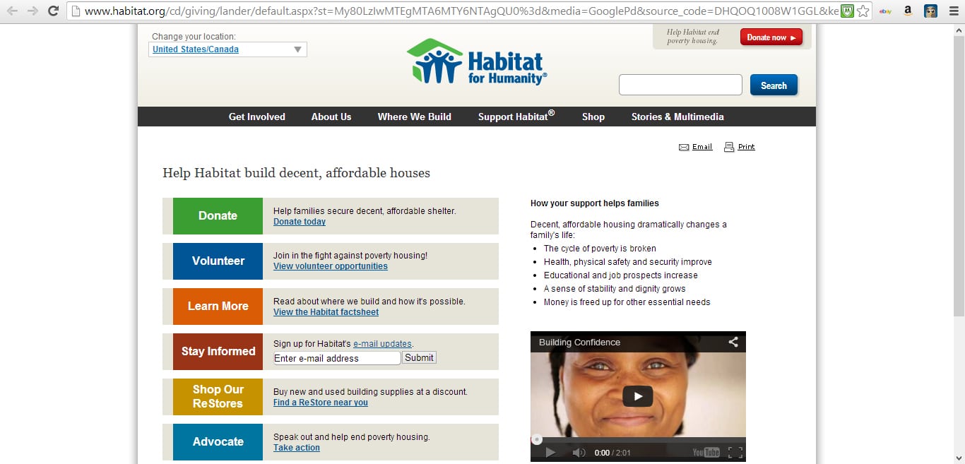 Habitat for Humanity NonProfit Homepage