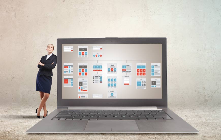 Woman Leaning on Laptop Viewing Site Map