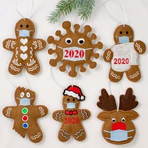 Characters wearing masks Christmas ornaments commemorating 2020